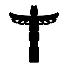 Silhouette of Totem Pole Icon, A black silhouette of a totem pole, symbolizing indigenous culture, spirituality, and art in a simple design.
