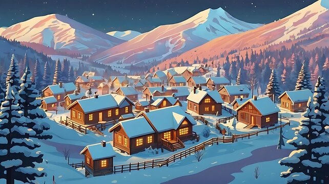 Ski resort in the Austrian Alps during winter with mountain landscape and village view