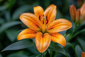 Fototapeta premium Close-up of a vibrant orange-yellow lily
