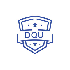 Classic Shield Logo with Stars and DQU Letters – Premium Badge or Security Brand Identity. DQU Letter Logo.
