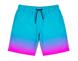  Men's Gradient Swim Trunks, Perfectly Flat Product Shot, on Black Background PNG 