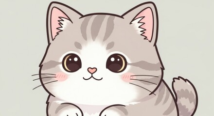 Fototapeta premium Adorable Gray Tabby Kitten with Big Expressive Eyes and Pink Cheeks