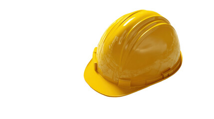 A single yellow helmet and project drawings blueprint engines on white background 