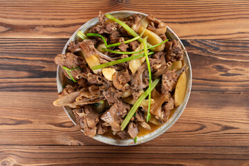 top view dish of home-style braised duck at horizontal composition