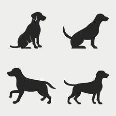 Collection of dog silhouettes in various poses isolated on white background