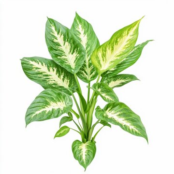 dieffenbachia dumb cane plant variegated green leaves with white patterns isolated on white transparent background