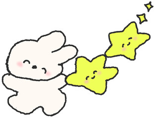 별을 들고 있는 토끼 캐릭터 손그림 스티커 © titi.drawing