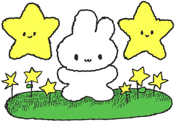 별들과 함께 있는 토끼 캐릭터 손그림 스티커