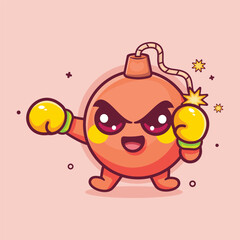 cute round bomb character mascot playing boxing sport isolated cartoon