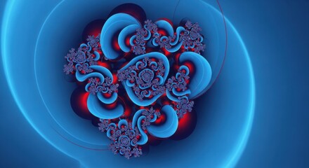 Intricate Blue and Red Fractal Spiral Pattern Abstract Digital Art