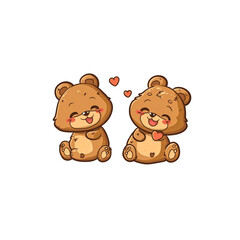 Obraz premium bear couple LINE sticker set, romantic and playful expressions,