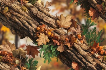 Autumn's Embrace: A Close-Up of a Tree Branch Adorned with Fall Foliage