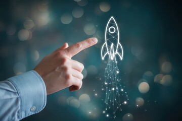 Pointing to Startup Rocket Launch, Business Growth and Innovation Concept