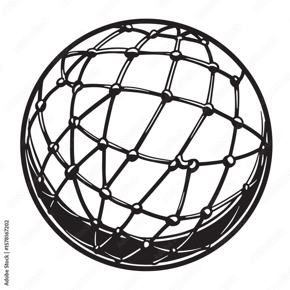 Poster hand drawn illustration of a globe representing global network connection and information.