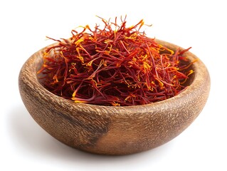 Fototapeta premium Saffron in a bowl with red hot chili pepper, dried spice ingredients for cooking