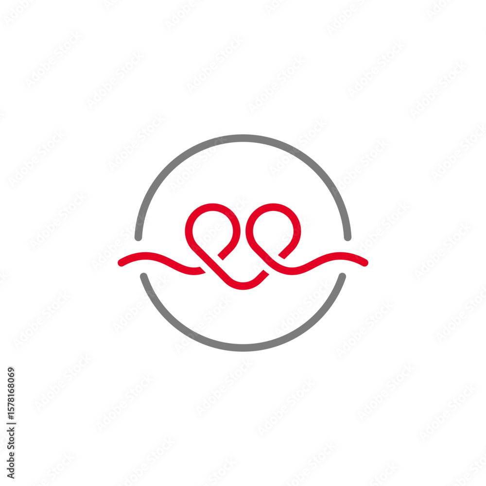 Poster stylized red ribbon or intertwining lines within a broken grey circle, symbolizing dynamic connectio