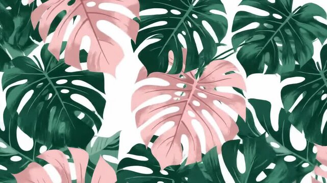Tropical leaf pattern in pink and green