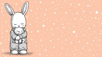 A gentle bunny hugs a teddy bear