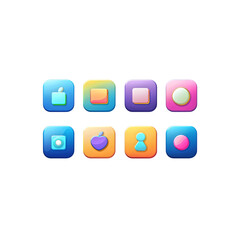 rounded colorful UI buttons with symbols, flat design, transpare
