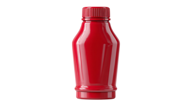 Ketchup bottle in plastic squeeze format, isolated on tranparent background 
