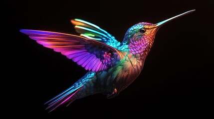 Fototapeta premium Vibrant Hummingbird in Flight: A Kaleidoscope of Colors