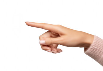 a woman's hand touching or pointing on a white background, png, transparent