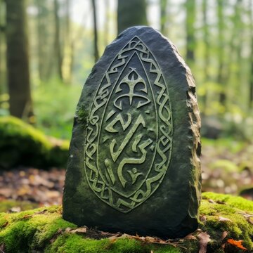 Elven rune stone silhouette mossy edges