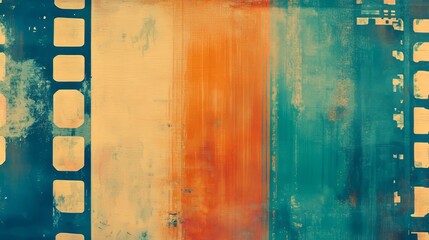 Obraz premium Faded film grain overlay in warm orange and teal vintage cinema texture