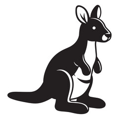 Simple black and white illustration of a standing kangaroo showing the pouch and ears
