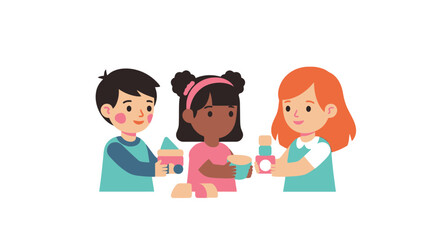 Diverse Children Playing with Building Blocks, Learning and Teamwork in Early Childhood Education