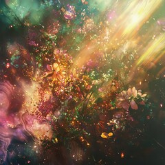Fototapeta premium Arcane Bloom III A fantastical explosion of enchanted flora in a world of shifting light vibrant and magical