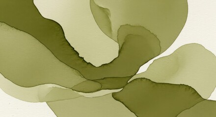 Abstract organic shapes in soft olive green watercolor wash