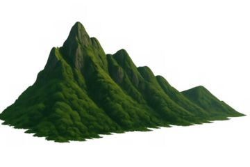 Lush green mountains rise majestically, creating a captivating natural landscape against a transparent background