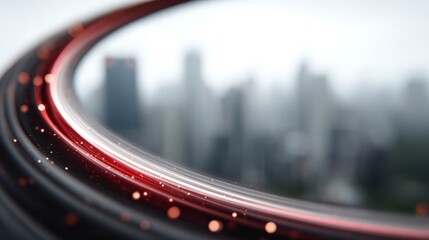 Fototapeta premium Blurred cityscape with flowing red and white light trails and scattered bokeh
