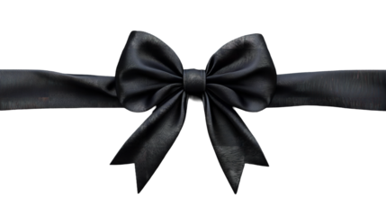 An elegant black ribbon tied in a sorrowful bow symbolizing grief and remembrance against a on transparent background
