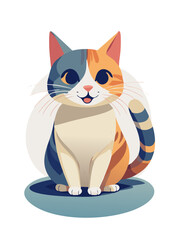 Flat Vector Illustration of a Cute Cartoon Cat