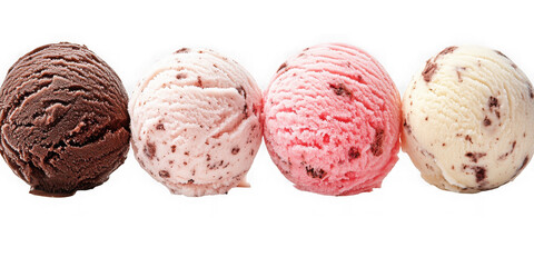 Collection of  four scoops of different flavored cream on a black background close up view real image, no blur, clear image, hd, full hd, photos, isolated white background