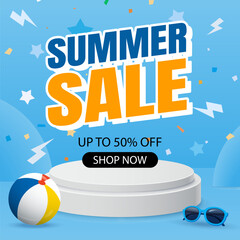 Summer sale banner templates for social media advertising. Sale background banner with tropical and beach elements.