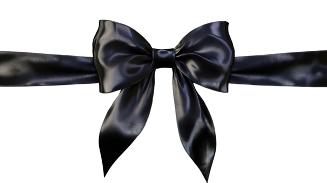 An elegant black ribbon tied with a perfect bow symbolizing sophistication and timeless style on transparent background