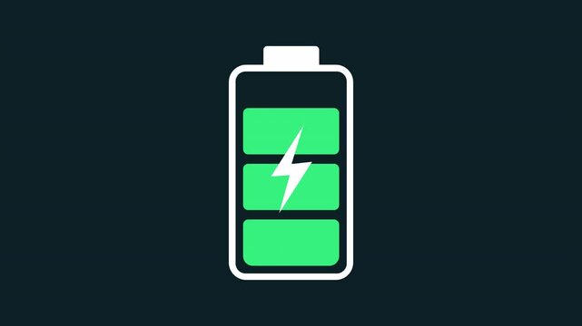 Battery icon battery with power level and lightning bolt concepts 2d animation with alpha matte - Powered by Adobe
