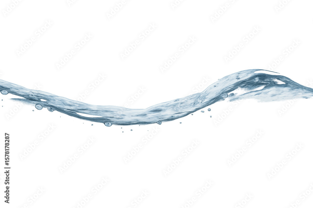 Poster clean water wave splashing with droplets on transparent background, perfect for refreshing designs