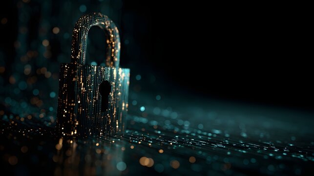 Glowing digital padlock on a reflective surface in the dark