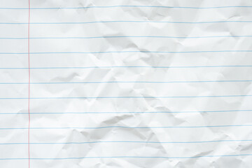 Blank crumpled lined notebook paper texture background