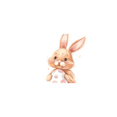 Obraz premium Easter bunny holding painted egg, pastel color palette, cartoon
