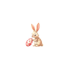 Obraz premium Easter bunny holding painted egg, pastel color palette, cartoon
