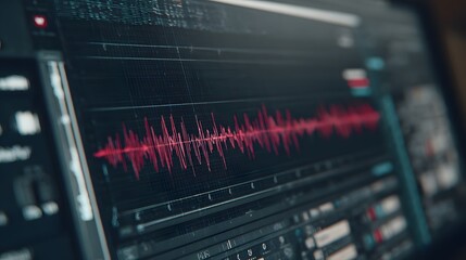 Close up of audio editing software with waveform on screen
