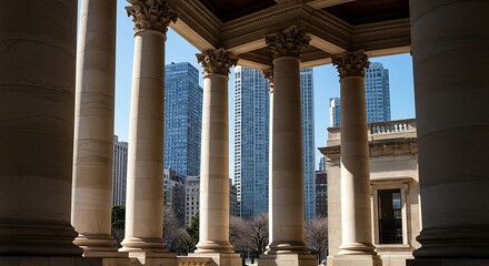 Obraz premium Stone Columns, Glass Skyline