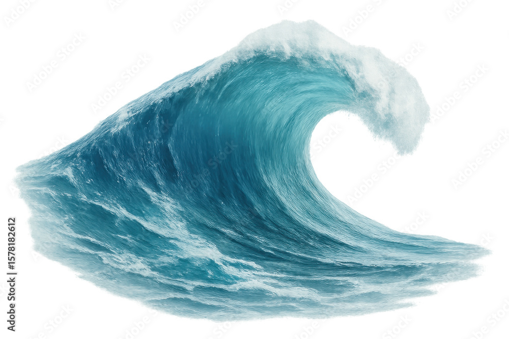Poster powerful ocean wave curling and breaking, isolated on transparent background, perfect for compositin