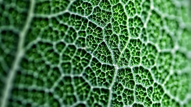 Detailed Close-Up of a Vibrant Green Leaf Vein Structure Showing Complex Pattern
