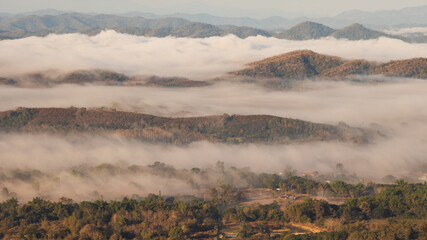 
Sea of Mist with Light of the morning above Mountains from viewpoint at Phu Thok, Chiang Khan,...